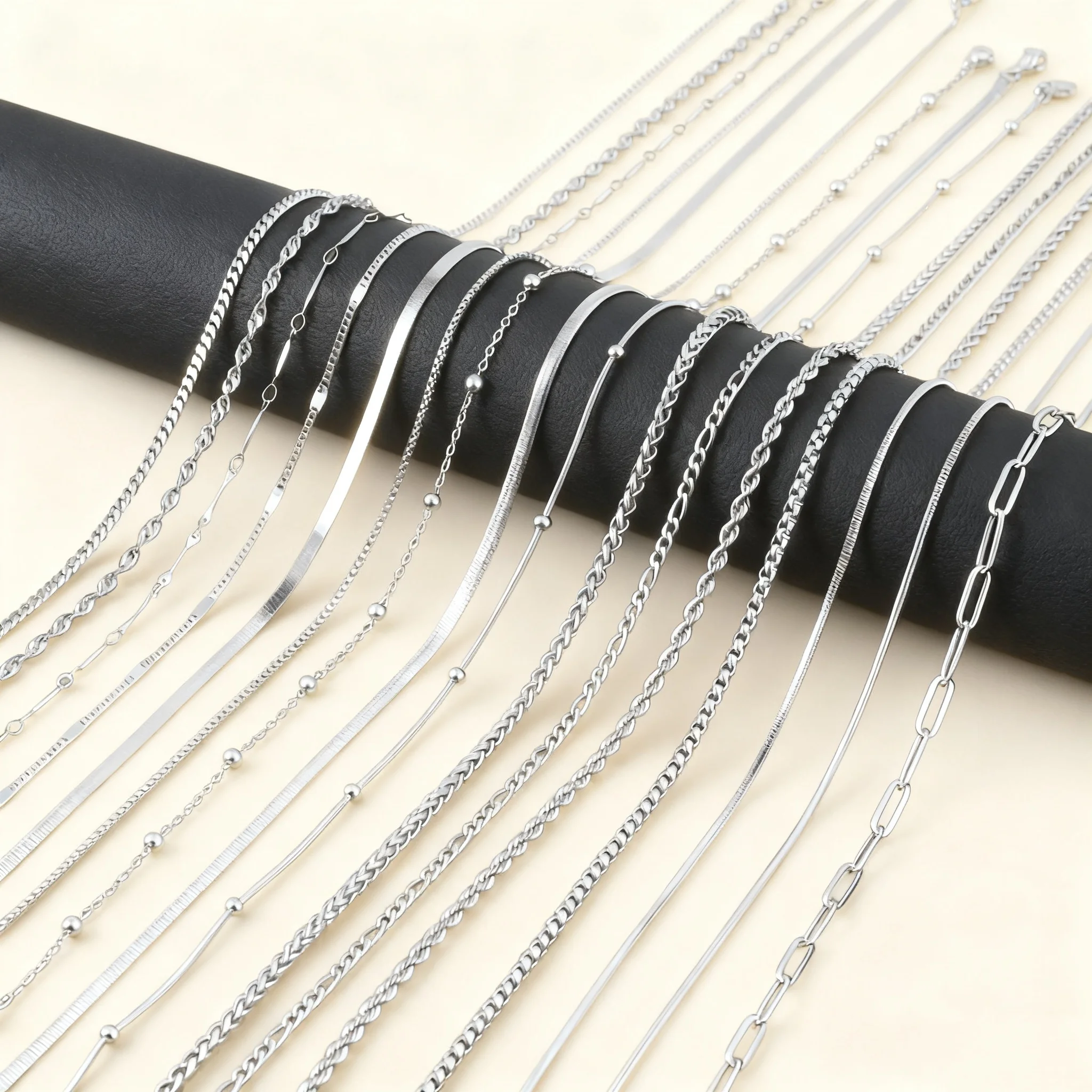 

10pcs Stainless Steel Various Styles Chains Necklace Snake Chain/Round Bead/Cross/Lip/Keel Necklaces Steel Color Unisex Jewelry