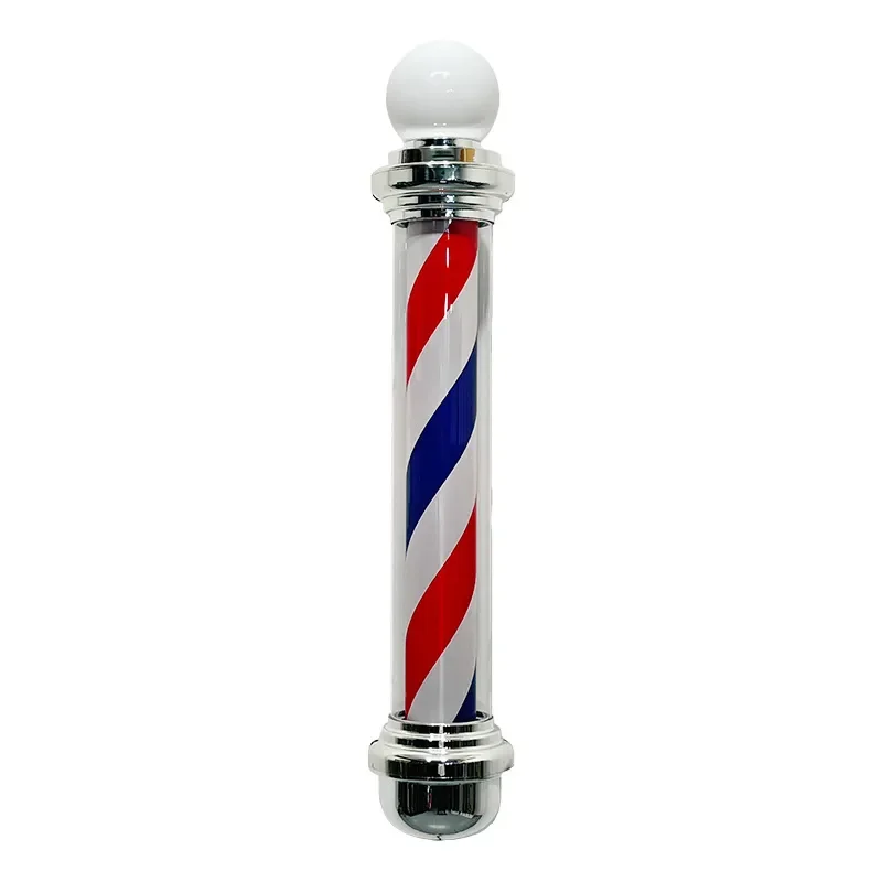 Electroplated Silver Round Bubble Barber Pole Light Waterproof Outdoor LED Hair Signage Classic Rotating Shop Decor
