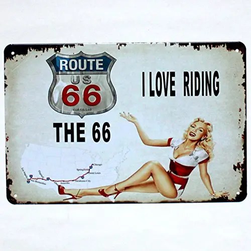 i love riding US route 66 metal tin sign Bar Cafe Garage Wall Decor Retro vintage 7.87 X 11.8 inch