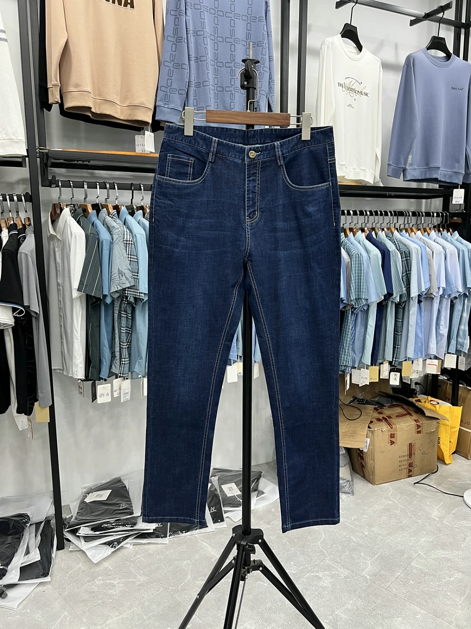 Dujia 76 Cotton Spring Autumn Thin Straight Leg Men's Jeans Micro Elastic Simple Commute Busin Casual Denim Jeans Basic Sle