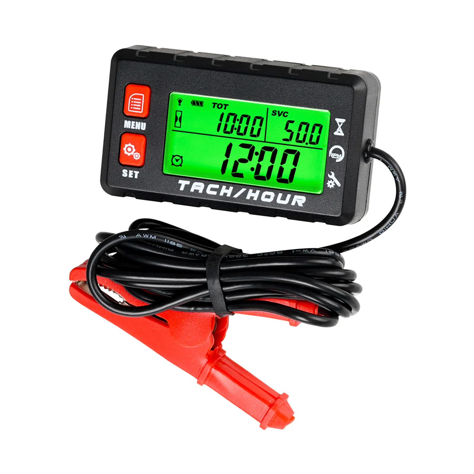 Digital Hour Meter Tachometer with Alligator Clip, Maintenance Reminder for Lawn Mower Generator Motorcycle Outboard Motor