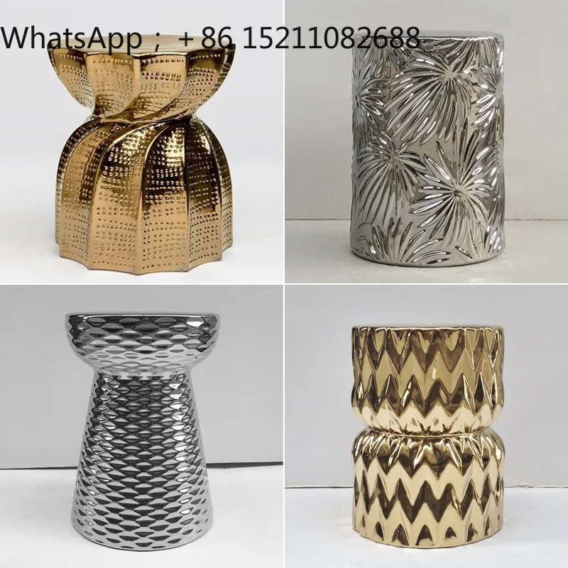 LLY creative gold and silver ceramic drum stool garden home embroidery pier guzheng piano pier shoe change bathroom round stool
