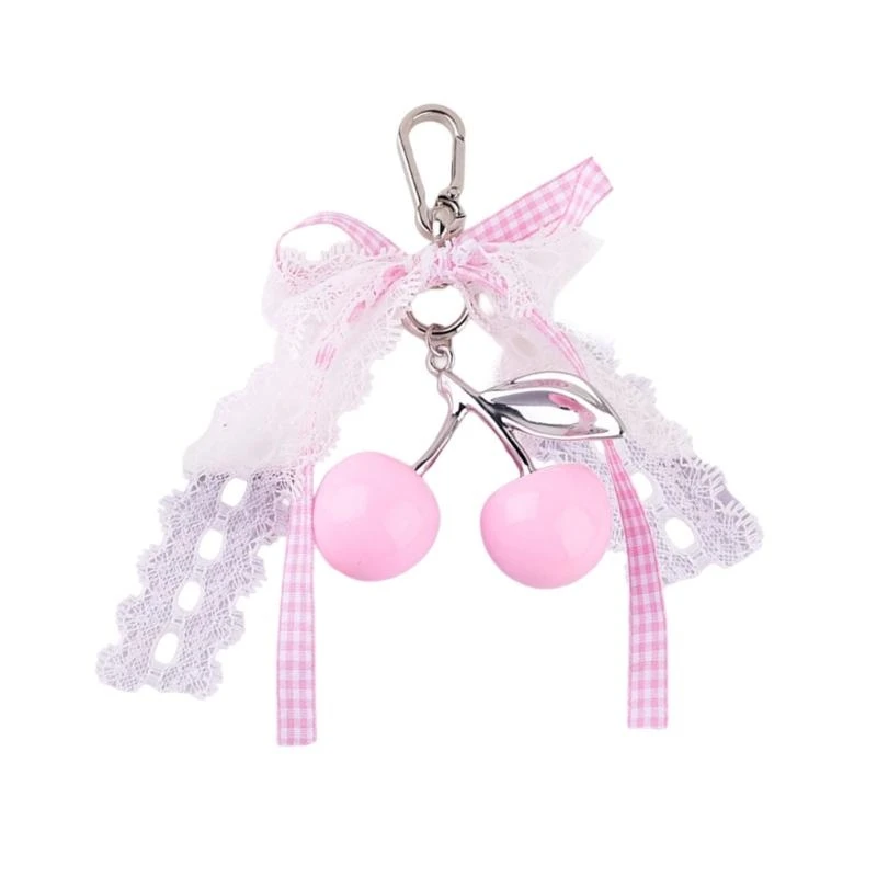 

A3PE Cherry Bows Keychain Cartoon Fruit Keyring Bag Accesories Purse Ornament for Women's Purse and Car Keys Holder