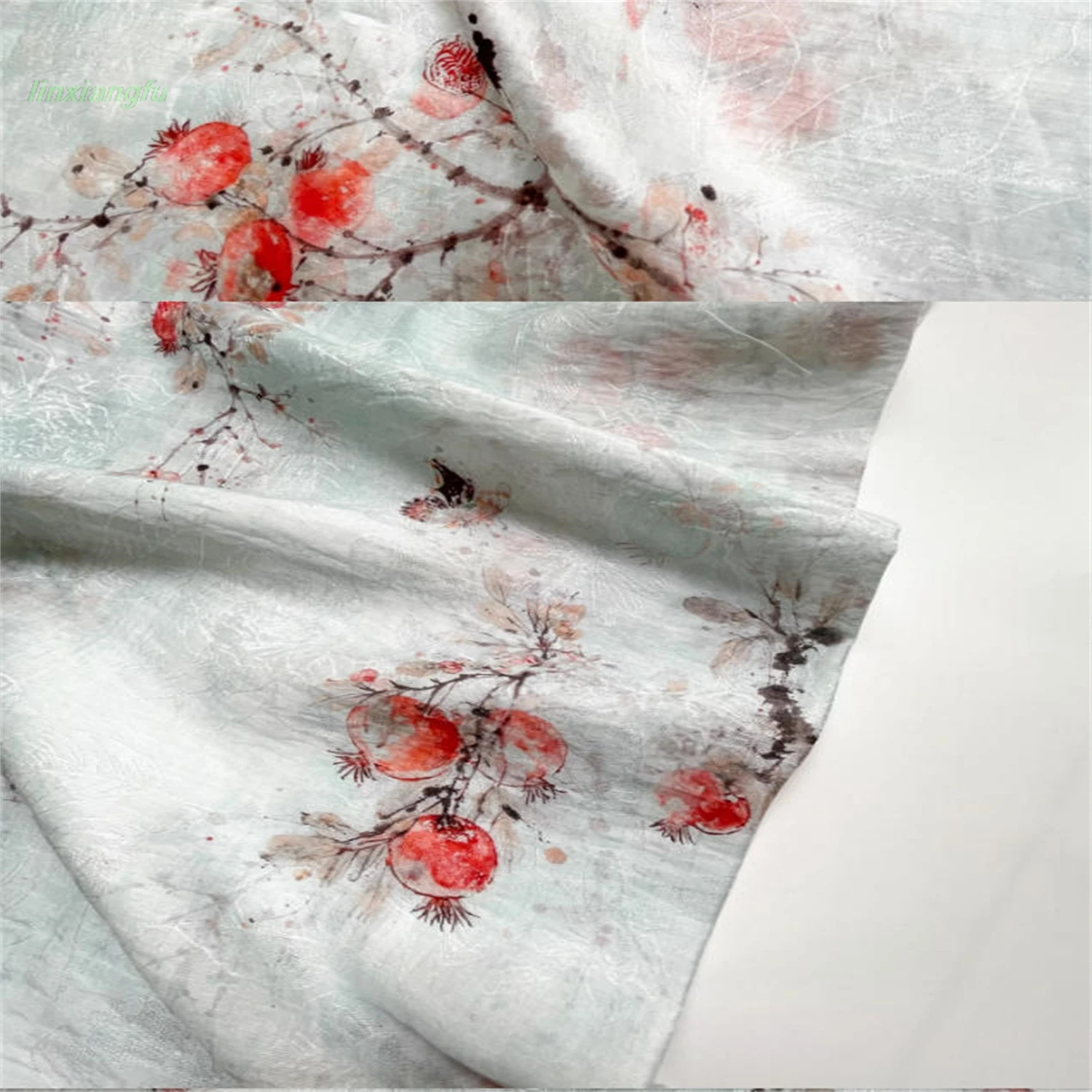 Pomegranate butterfly printed jacquard dark pattern fabric, spring and summer new Chinese Hanfu qipao dress fabric.