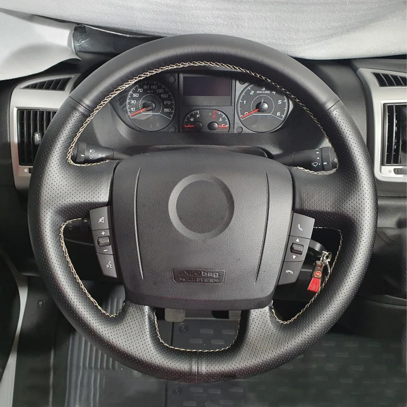 Hand Sewing Steering Wheel Cover For Fiat Ducato 2006-2019 Ram ProMaster 2017-2020 Car Steering Wheel Perforated Leather Trim