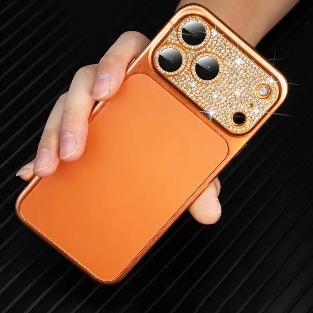 Hollow out Diamond Encrusted Lens Protector Orange Full Cover Camera Lens Cover Anti Scratch HD for iPhone 17Pro/17 Pro Max