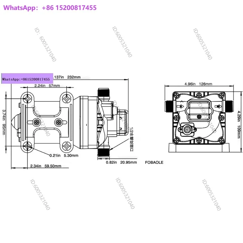 1pcs  for15 liters large flow RV pump 12V24V DC electric booster yacht high pressure diaphragm water pump