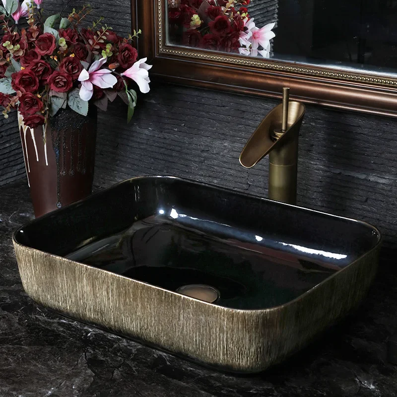 

European-Style Square Table Basin Bathroom Art Basin Ceramic Table Wash Basin Washbasin Inter-Platform
