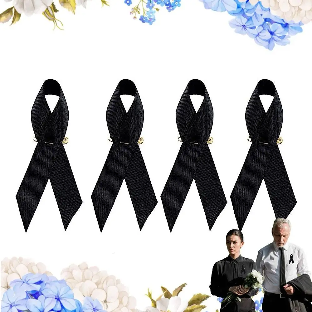 10Pcs Portable Memorial Black Ribbon Brooch Queen Souvenir Mourning Bow Brooch Black Ribbon Bow Pin for Funerals and Mourning
