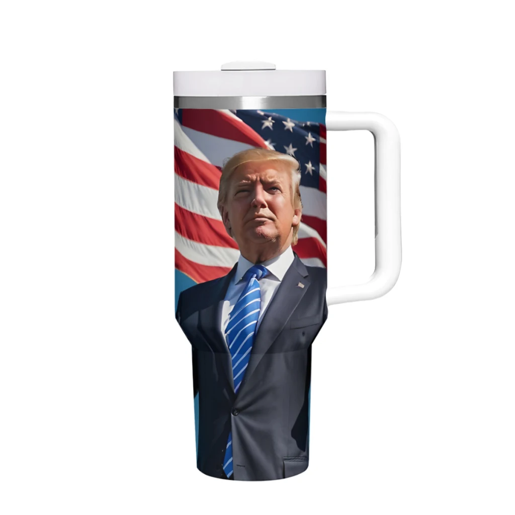 Donald Trump 2024 40oz Stainless Steel Car Mug With Handle Straw Thermal Iced Travel Cup Vacuum Insulated Coffee Hot Cup