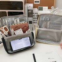 Cosmetic Handbag Large Capacity Pencil Case Multi-layer Standable Stationery Bag Oxford Cloth Simple Pen Bag School