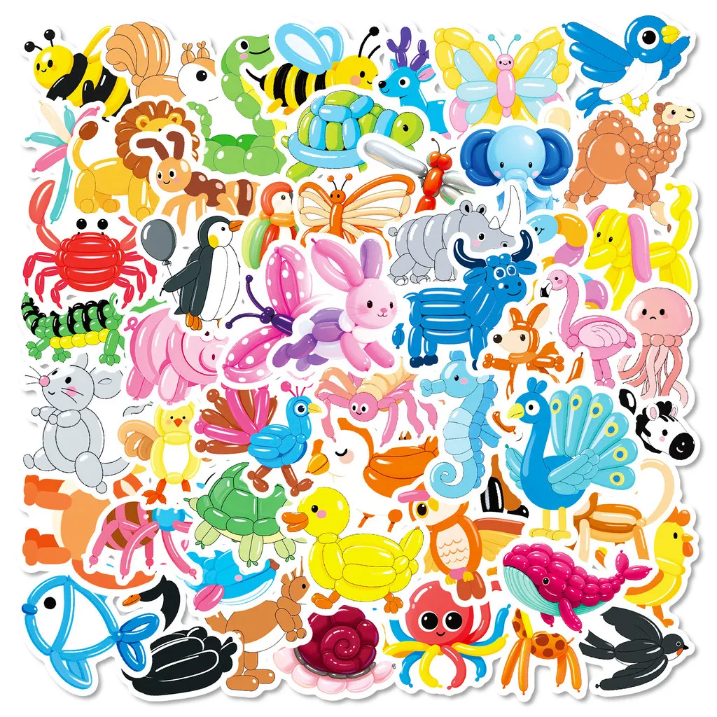 56Pcs Colorful Balloon Animal Doodle Stickers, Cute Fun 3D Decals for Journal & Gift DIY Decor RecordingYourLife Store