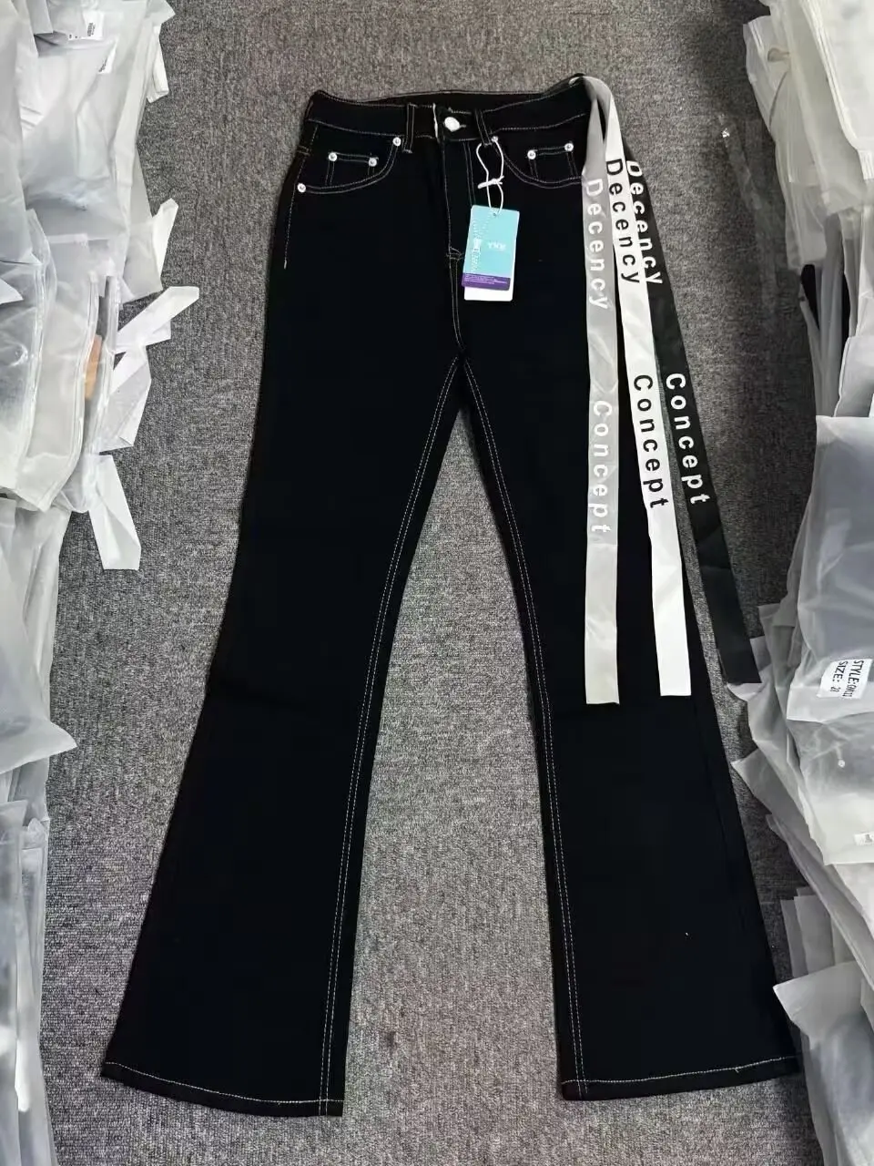Black Sash Slim Fit Men's Jeans High Waist Straight Leg Casual Style Mid-Calf Length Autumn New Arrival Slimming Effect