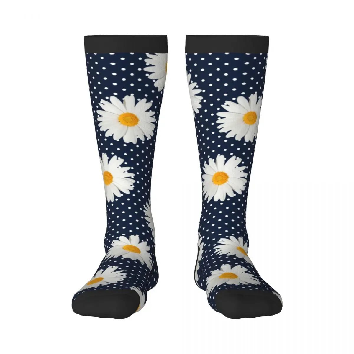 Dots And Daisy Pattern Thigh High Socks Over Knee Long Socks Block Stockings