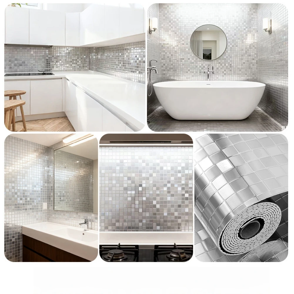 1 Stück 3 Meter x 40 cm glänzende goldene Mosaikfliesen-PVC-Tapete zum Abziehen und Aufkleben, wasserdichter selbstklebender Wandaufkleber für Küche, Badezimmer