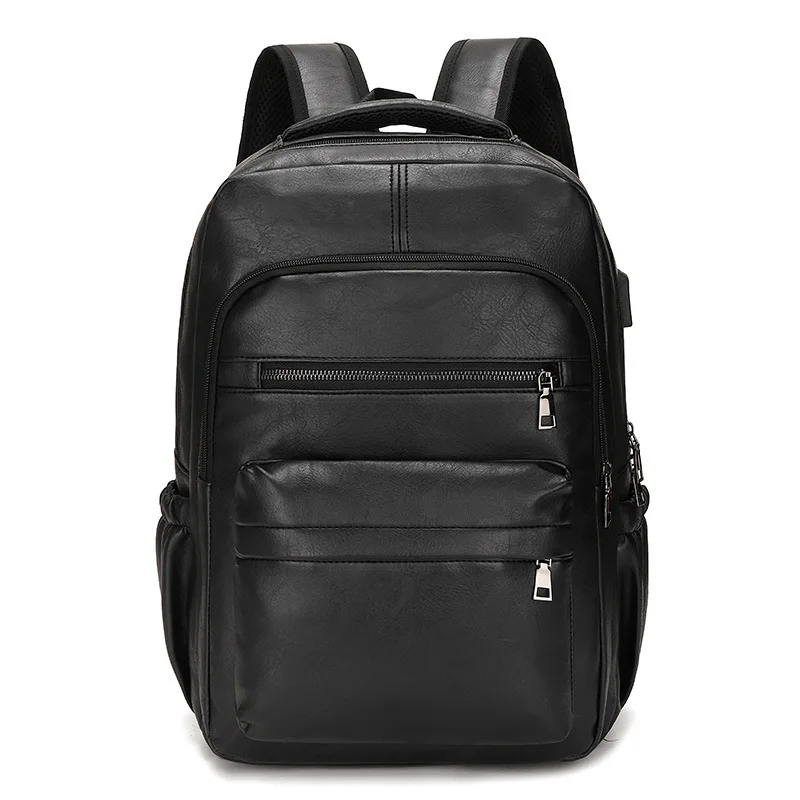 Men Business Travel Laptop Backpack Large Capacity Waterproof Scratch-resistant Anti-theft PU Leather Outdoor Computer Backpacks