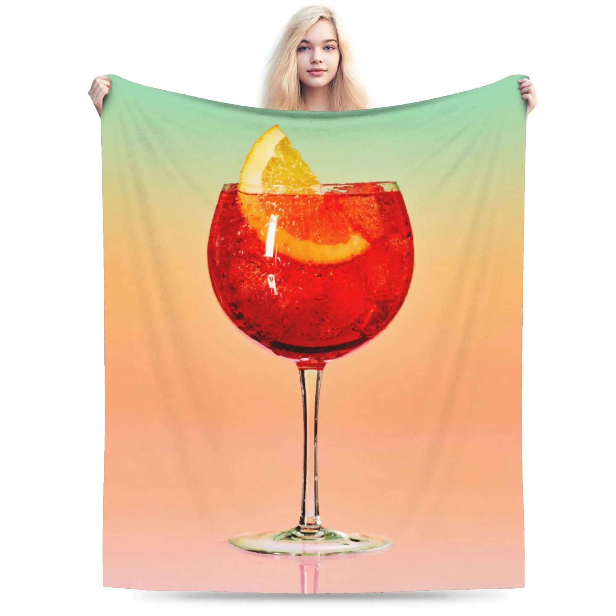 Custom 3D Print Aperols Spritz Print Blankets Breathable Soft Flannel Winter Cocktail Throw Blanket for Sofa Office Bedroom