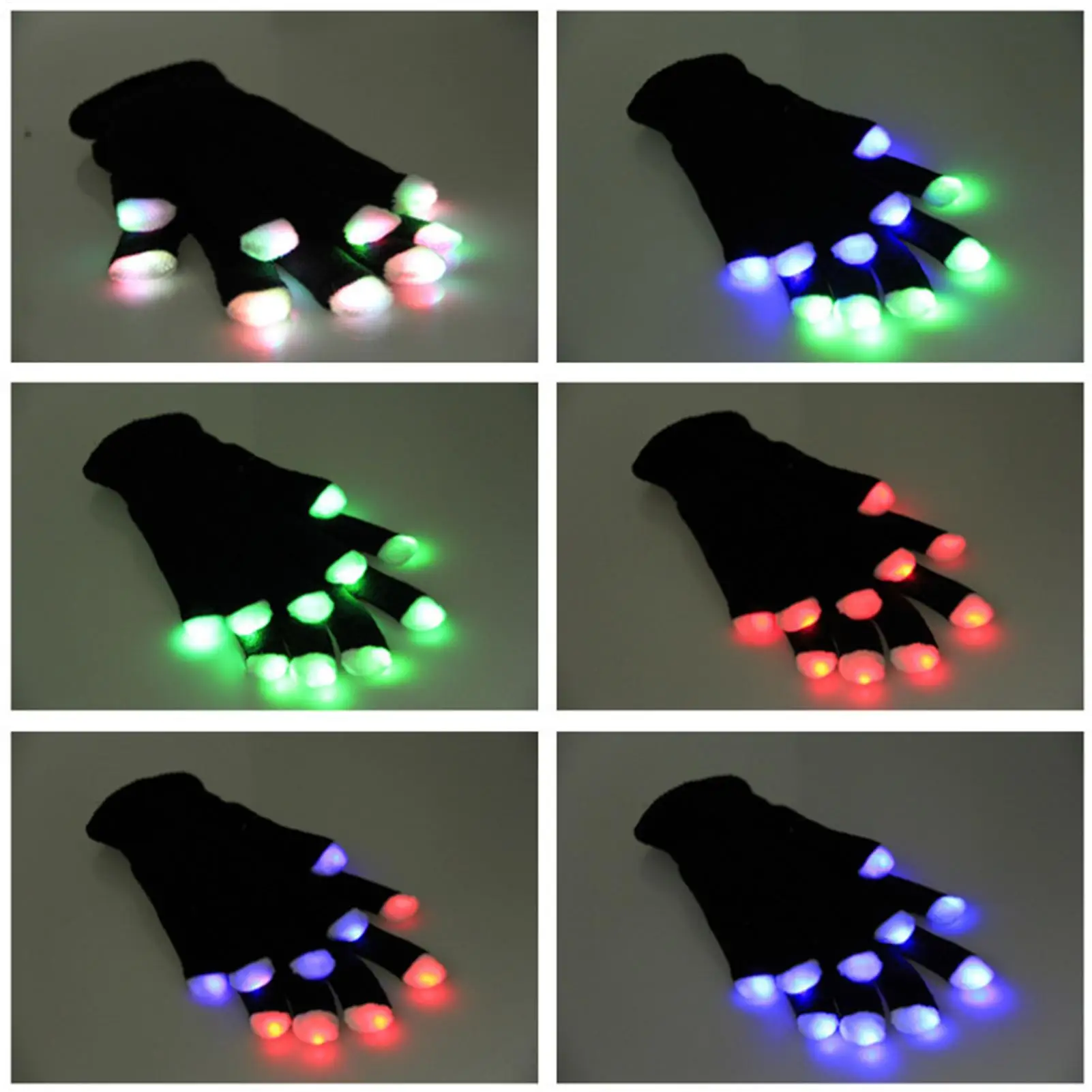 Modische Party-LED-Rave-Blitzhandschuhe mit 7 Modi, leuchtende Fingerspitzen, Beleuchtung, Schwarz, Neu, für Feiertage – Detail 5