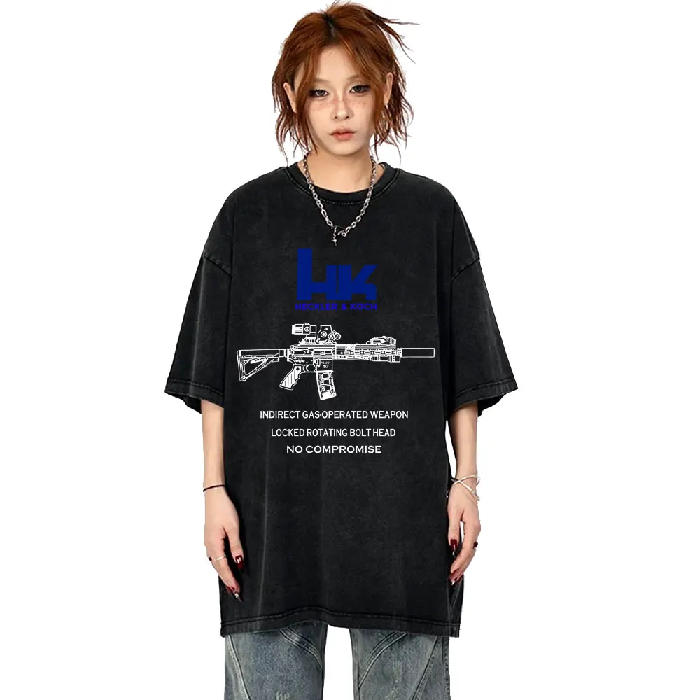 

Heckler & Koch HK416 Vintage Washed T-shirt Forward Observations Group Tshirt Men Women Casual High Quality Cotton Short Sleeve
