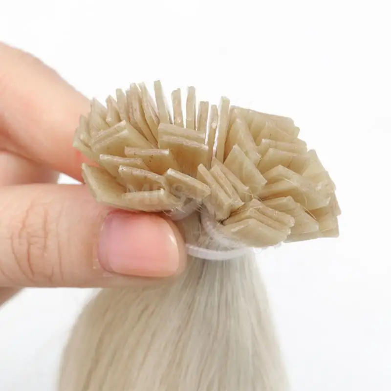 Custom White Blonde 1001# Flat Tip Hair Extensions Hot Fusion Keratin Bonds 1x0.8cm 100% Human Hair 12-24 inch 30-50g/pack