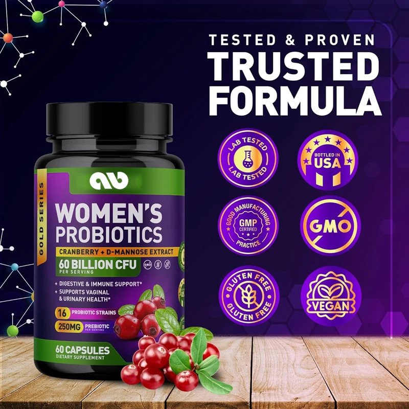 Female probiotics -16 strains containing cranberry,D-mannose,and prebiotics - supports digestion, immunity, and health - non GMO