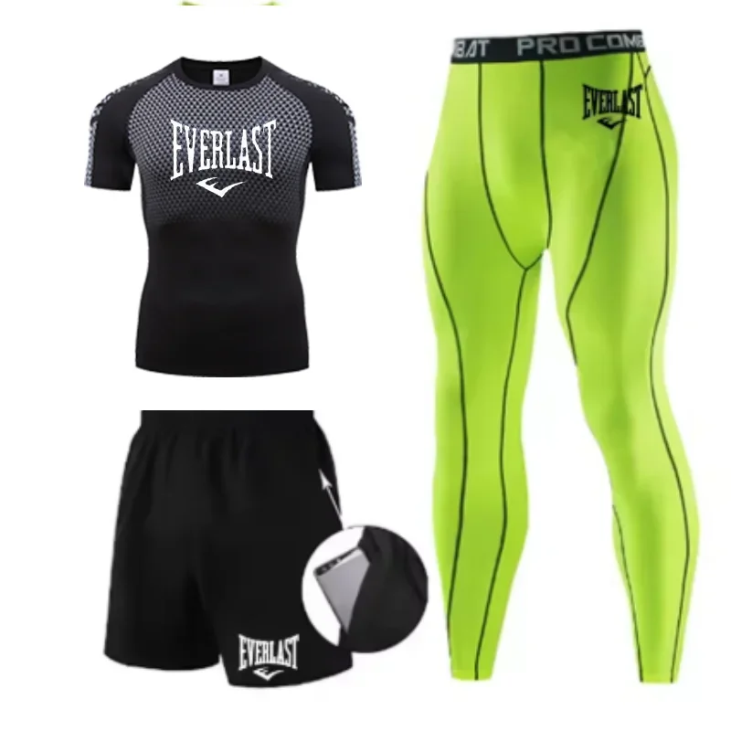 

EVERLAST Men's T-shirt + Shorts 2pcs Set Leisure Breath Short Sleeve Sport Jogging Gym Brand Print Clothing