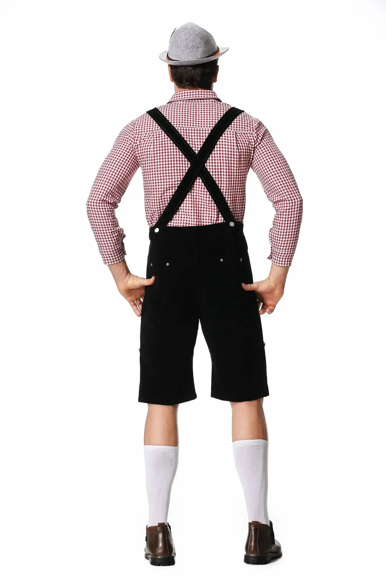 Germany Munich Traditional Oktoberfest Carnival Clothing Plaid Shirt Embroidery Suspenders And Hat Suit view 4
