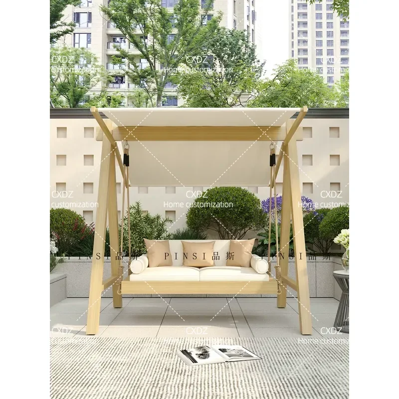 Outdoor Courtyard Garden Swing Double Hammock Lying Bed Villa Open-air Sunscreen Waterproof Swing Chair