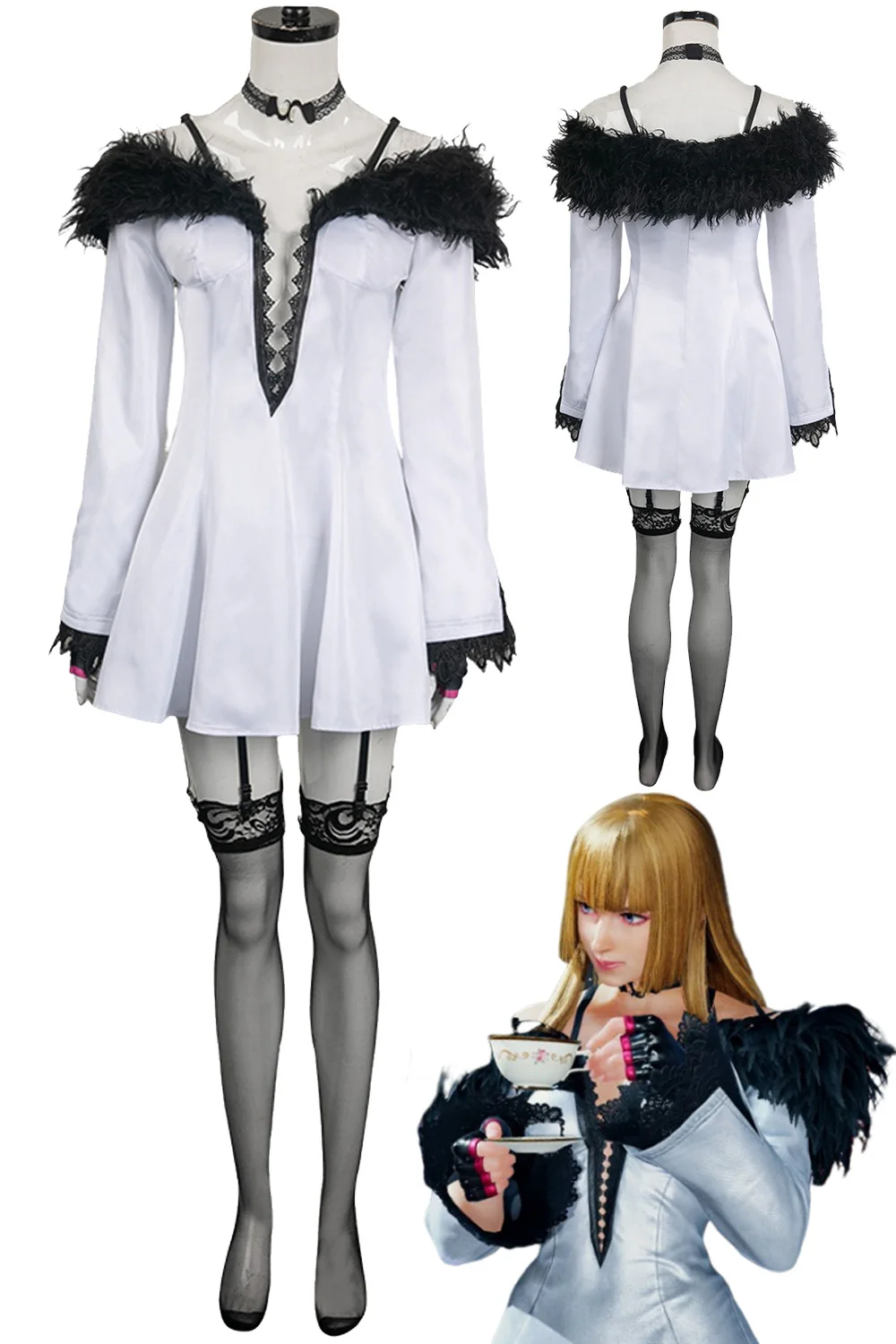 

Lili Cosplay Princess Fantasia White Plush Set Costume Anime Game Tekken8 Disguise Necklace Gloves Outfits Women Halloween Suit