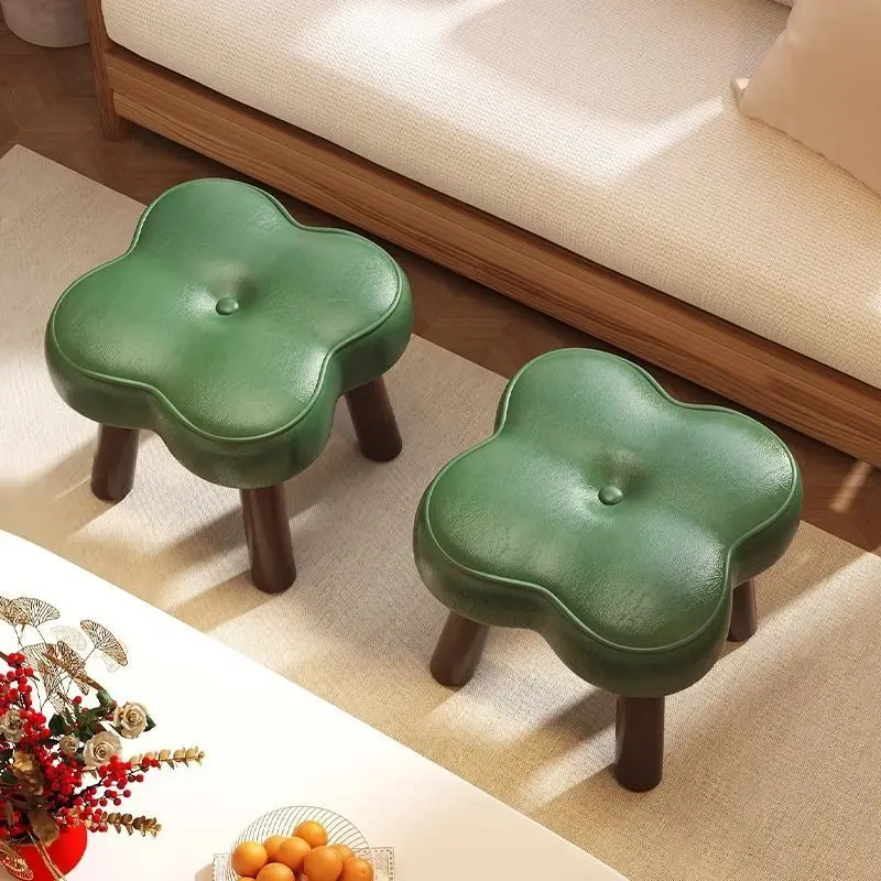 Solid wood small stool soft bag low stool household small Internet celebrity children stool adult four leaf