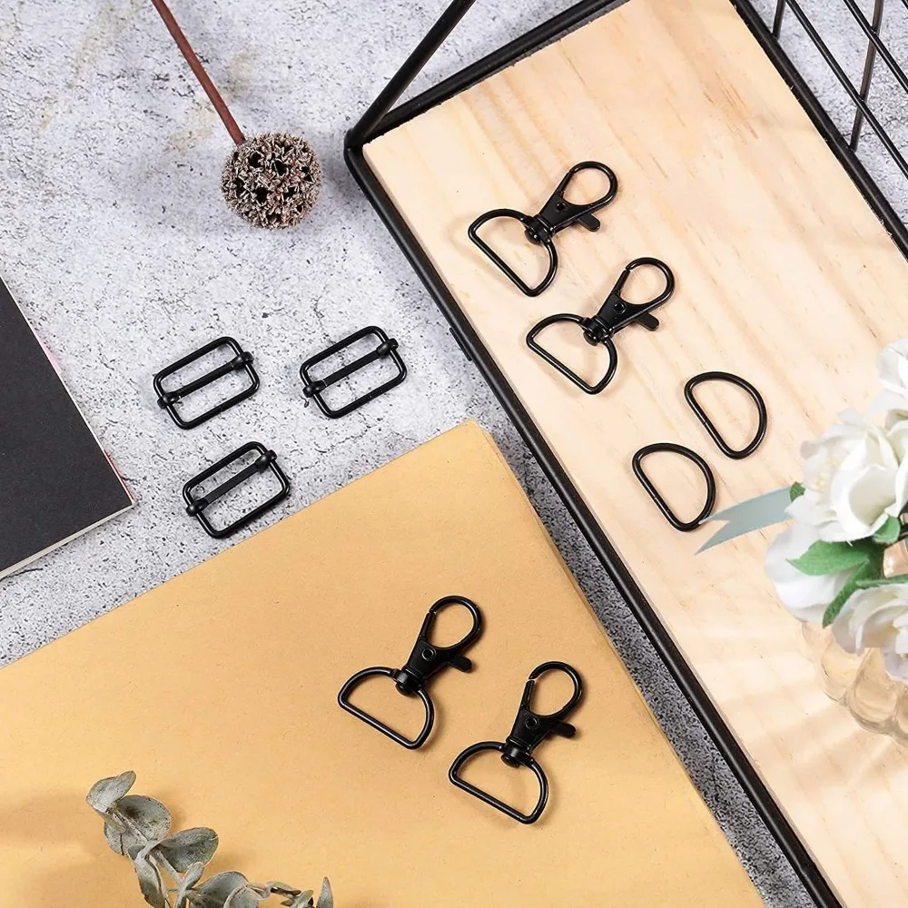 56Pcs Metal Buckles D Ring and Slider Clasp Set Bags Hardware Swivel Clasp Lanyard Snap Hooks DIY Jewelry Making