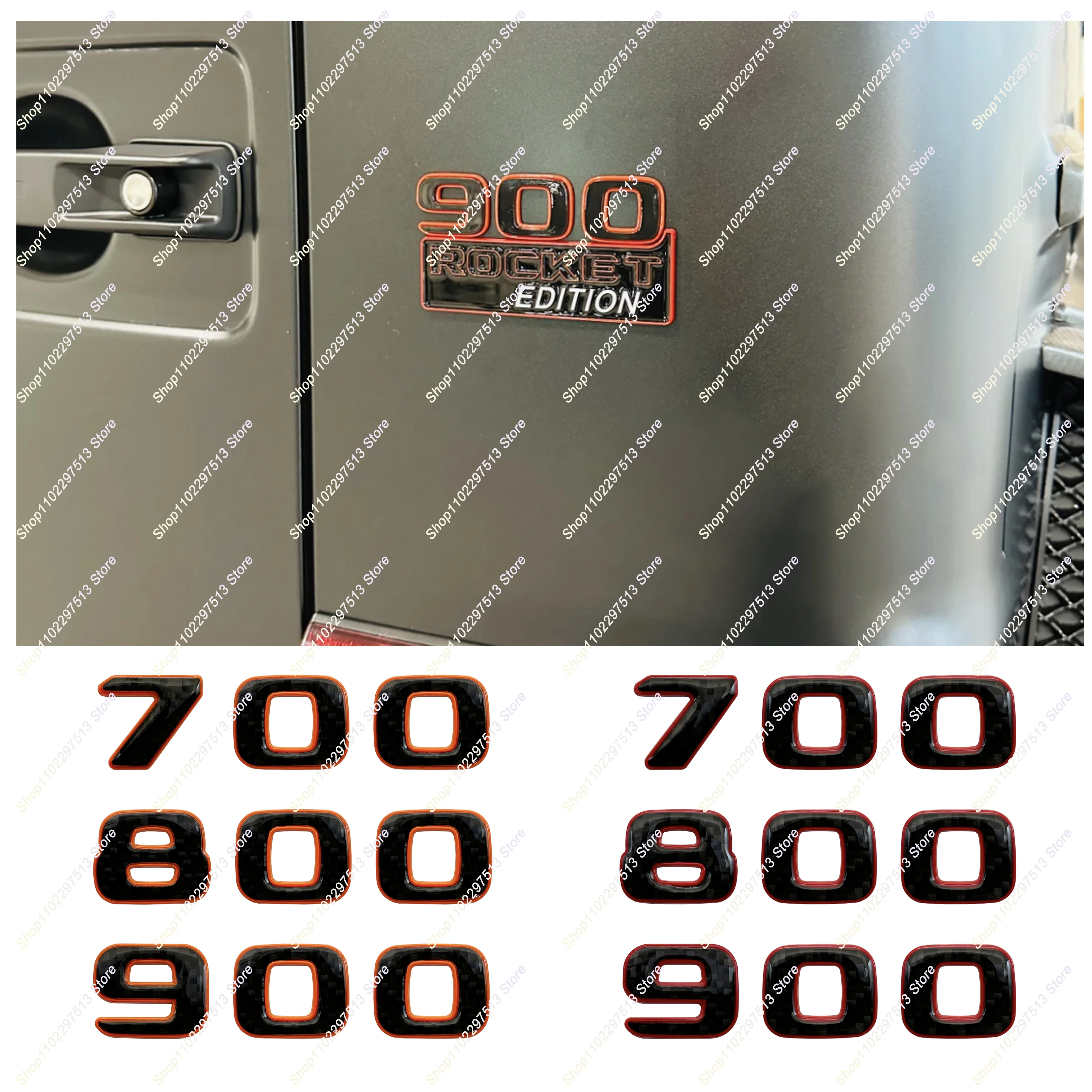 New 3D Orange Red Carbon Fibre 700 800 900 Letters Emblem Car Trunk Sticker For BRABUS W213 X167 W167 W463 W464 C190 Series