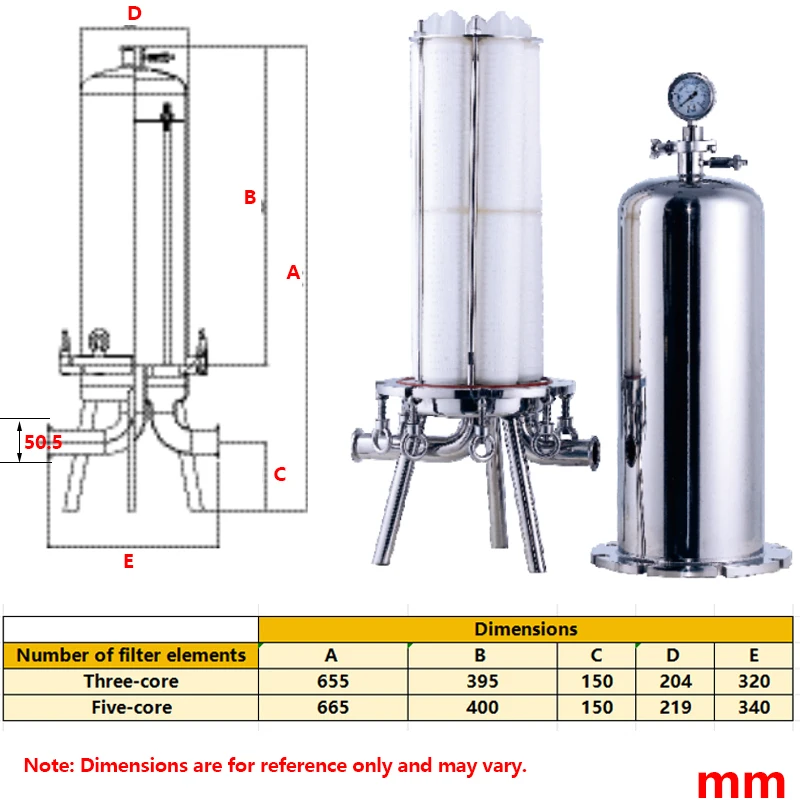 

304 stainless steel microporous membrane multi-core filter 3 core / 5 core precision filter beer liquor beverage sanitary grade