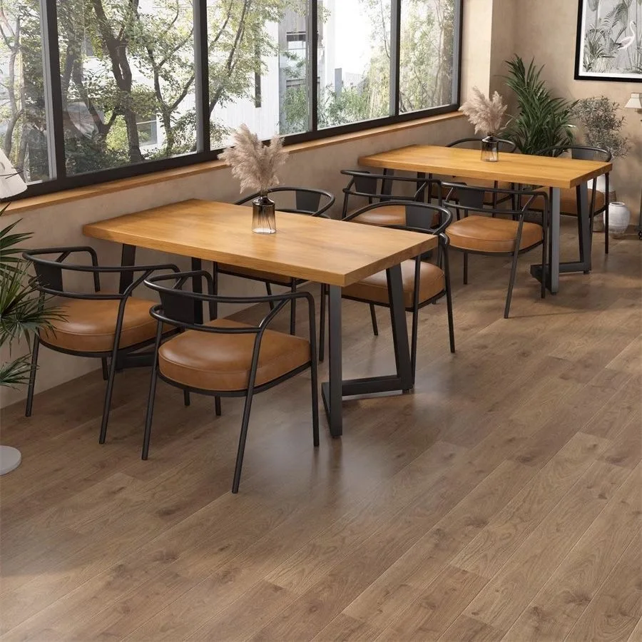 YFY simple coffee shop solid wood dining table casual dining table and chairs house tea restaurant hot pot pub rectangular