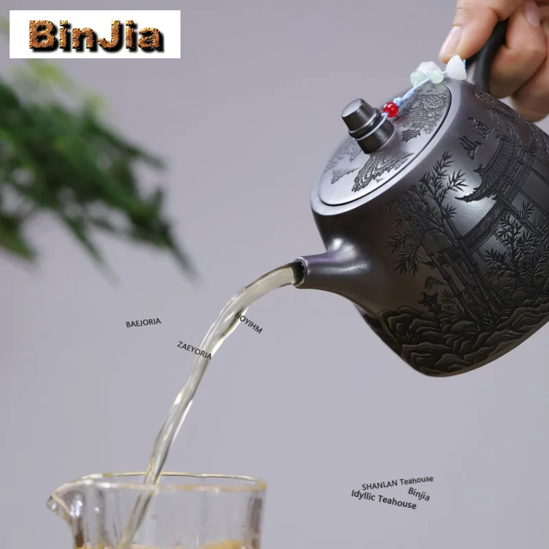 500ml Ancient Yixing Purple Clay Teapots Handmade  Bamboo Rhythm Pot Raw Ore Xuan Iron Stone Yellow Mud Kettle Zisha Tea Set
