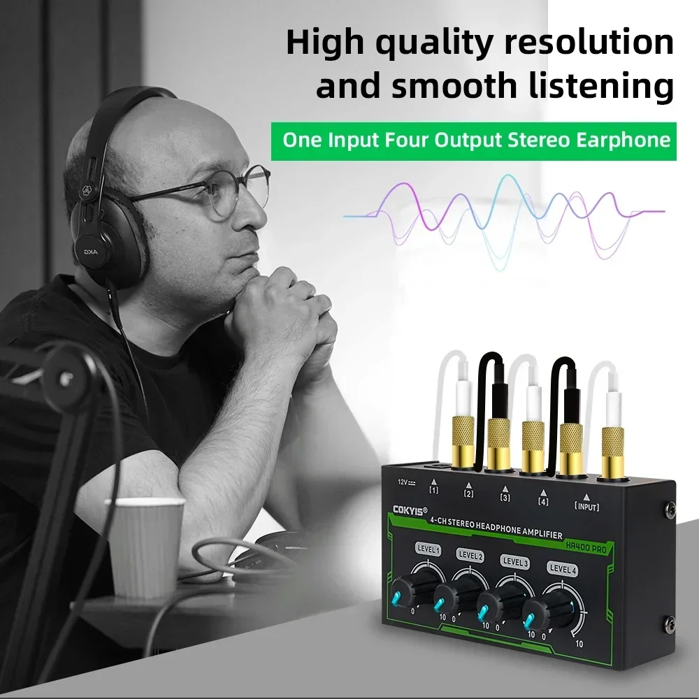 HA400 PRO Ultra Compact Audio Amplifier 4 Channels Mini Stereo Headphone Amplifier With Power Adapter Audio amplifier Upgraded