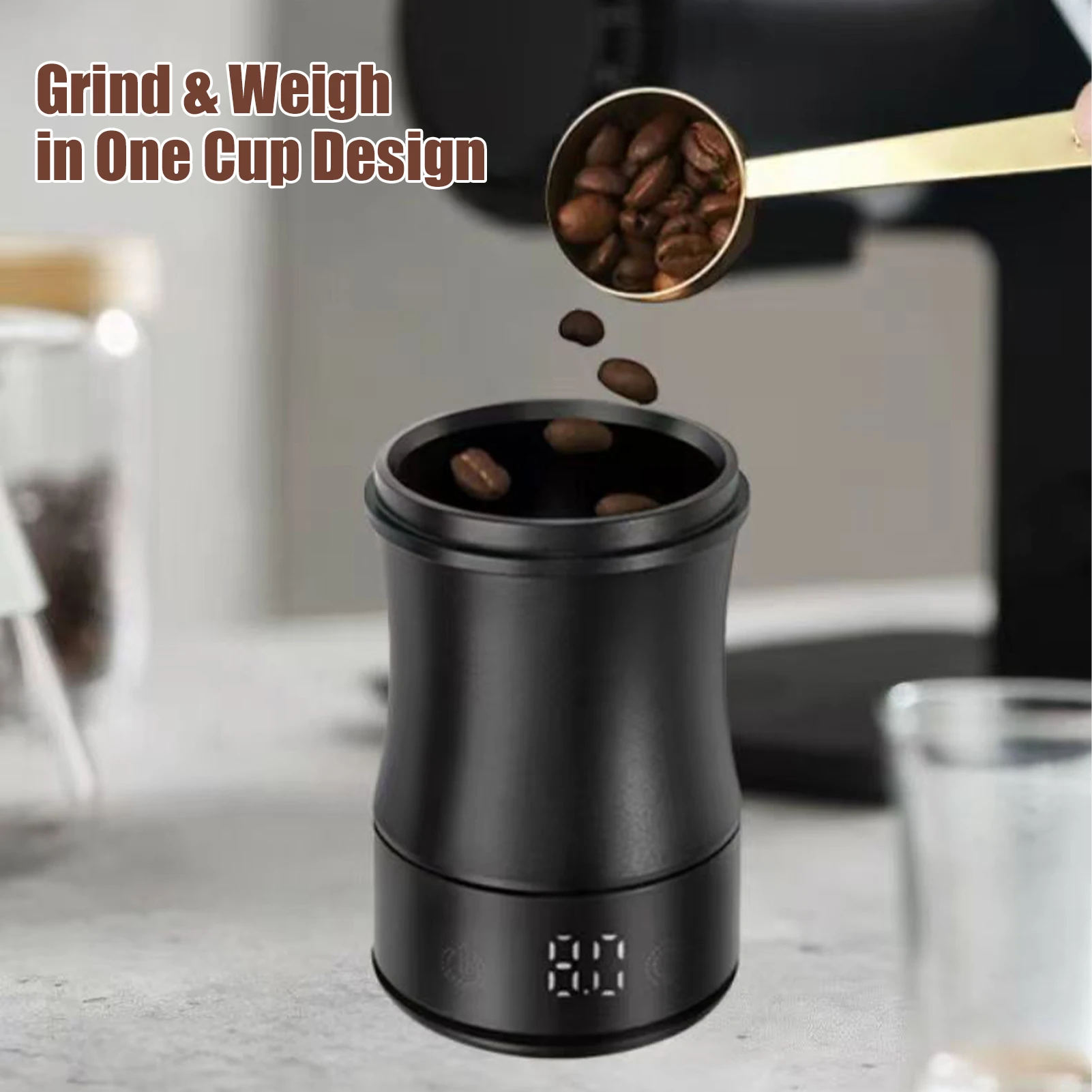 Coffee Bean Weighing Cup Digital Coffee Dosing Cup with Scale Rechargeable Portable Coffee Bean Weighing Cup with LED Display