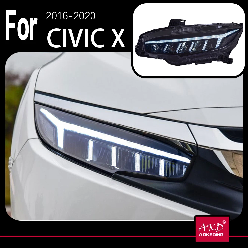 

AKD Car Model Head Light For Honda Civic X G10 2017-2020 Modified LED Lamps Headlights DRL Dual Projector Facelift