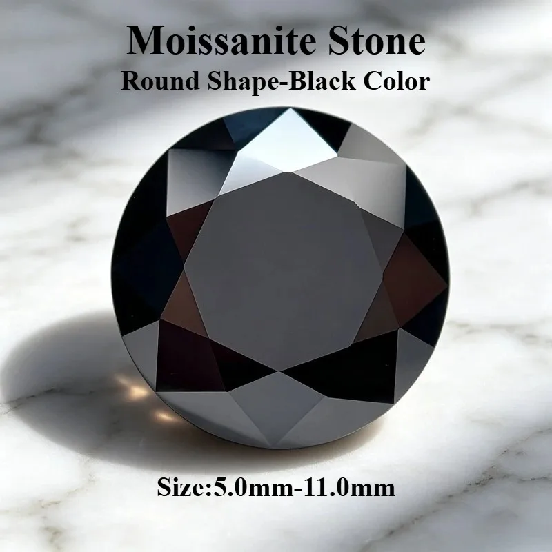 Moissanite Stone Black Color Round Shape Lab Grown Gemstone for DIY Charms Jewelry Making Pass Diamond Tester with Certificate