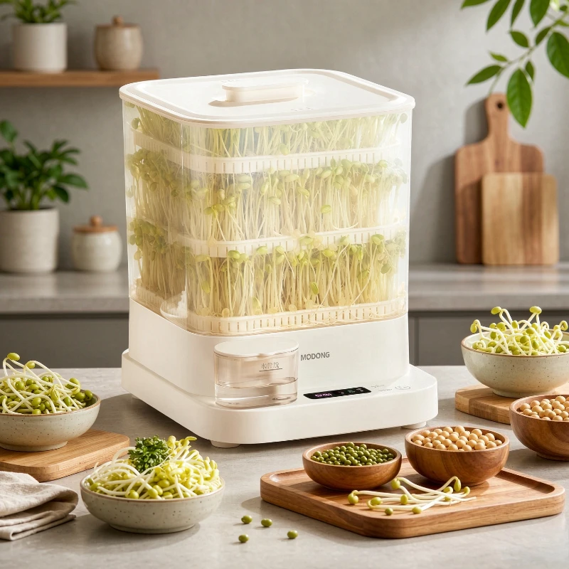 3 Tier Automatic Bean Sprout Machine Smart Spray Germination Tray for Mung Bean Seed Growing Home All Season Use 콩나물 재배기