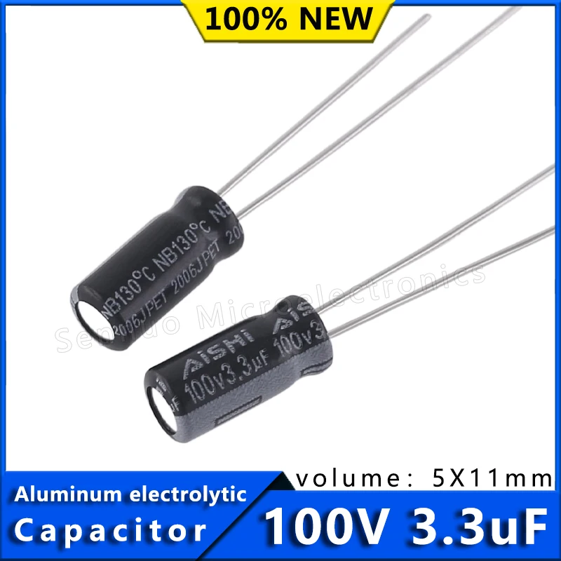 10Pcs AISHI black electrolytic capacitor 3.3UF aluminum electrolytic capacitor 100v 3.3uf 5x11 high frequency, low resistance