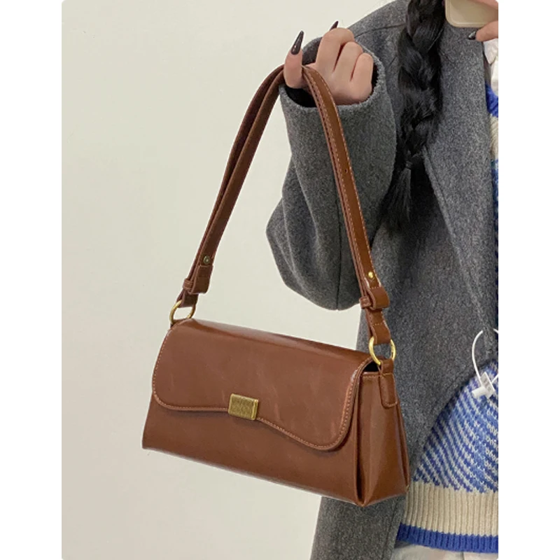 Vintage Women\'s Underarm Bag 2023 Autumn Winter PU Leather Lady Shoulder Crossbody Bags High Quality Female Handlebag