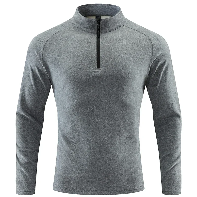 Men's Clothing Outdoor Fleece Men's Elastic Quick Drying Breathable and Warm Standing Collar Long Sleeved Shirt with Pullovers