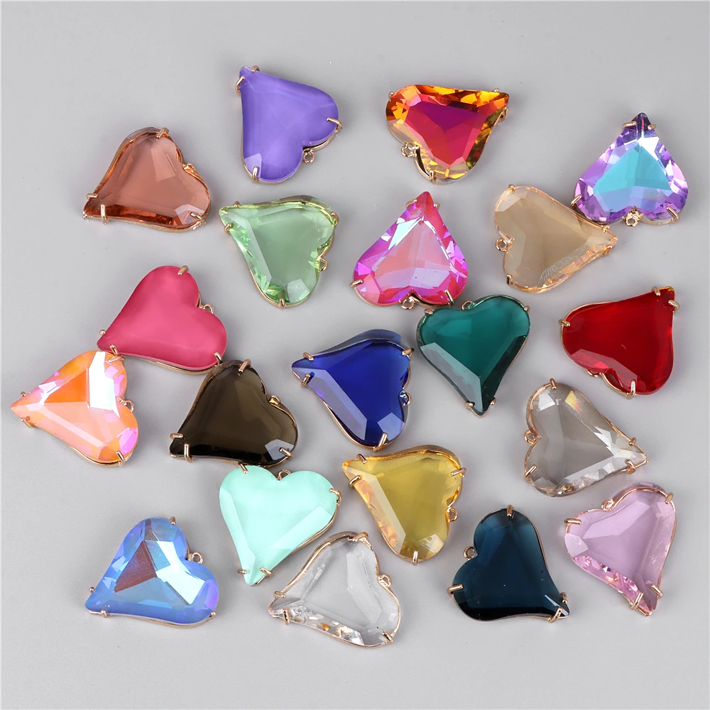 26MM Fashion Korean Crystal Heart Pendant Charm for Diy Jewelry Making Necklace Earring Rhinestone Accessory Supplies Wholesale