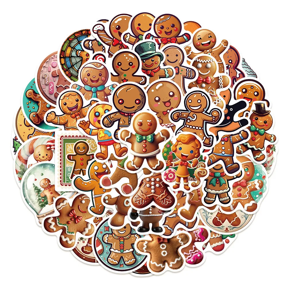 50-Piece Cute Christmas Gingerbread Man Stickers - Decorative Decals for Notebooks, Laptops, Journals, Phone Cases Water Bottles