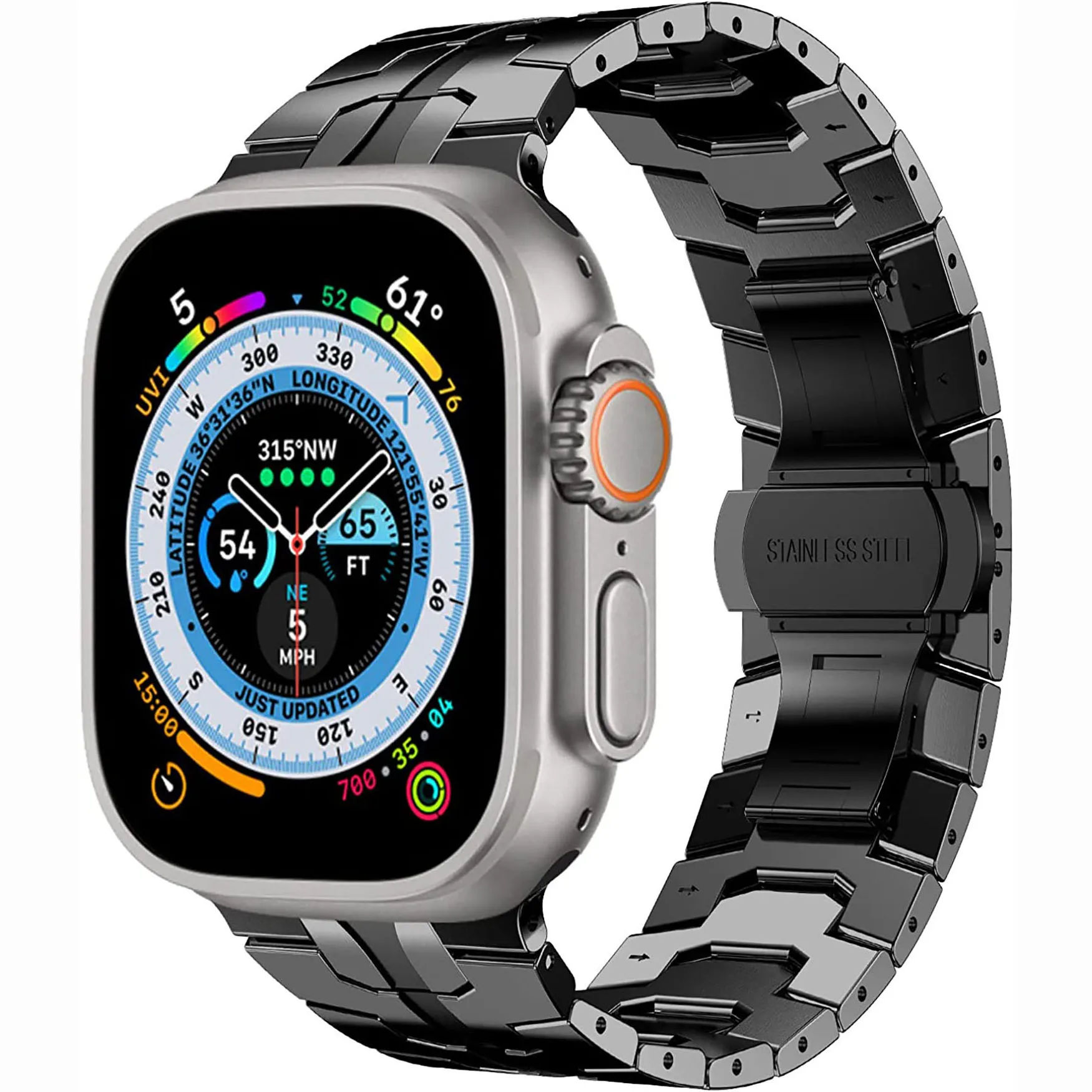 Titanium Color Strap For Apple Watch Ultra 2 49mm 9 8 7 45mm 6/5/4/3 44mm Luxury Metal Band Stainless Steel Bracelet iWatch 42mm