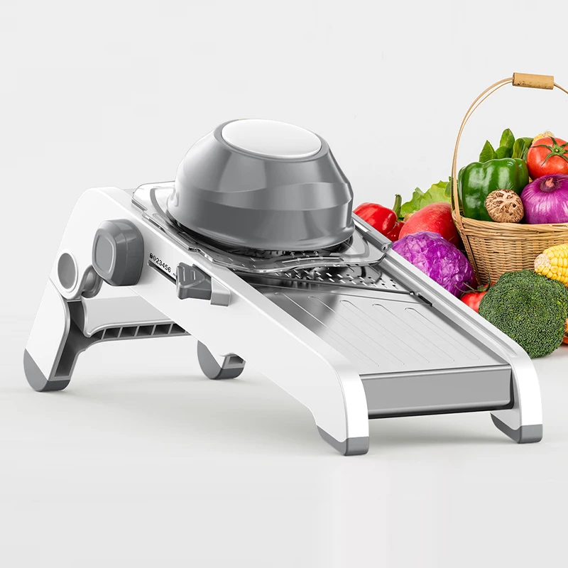 

Регулируемая ручная овощерезка-мандолина для картофеля, лука, фруктов, моркови, из нержавеющей стали, для нарезки и измельчения