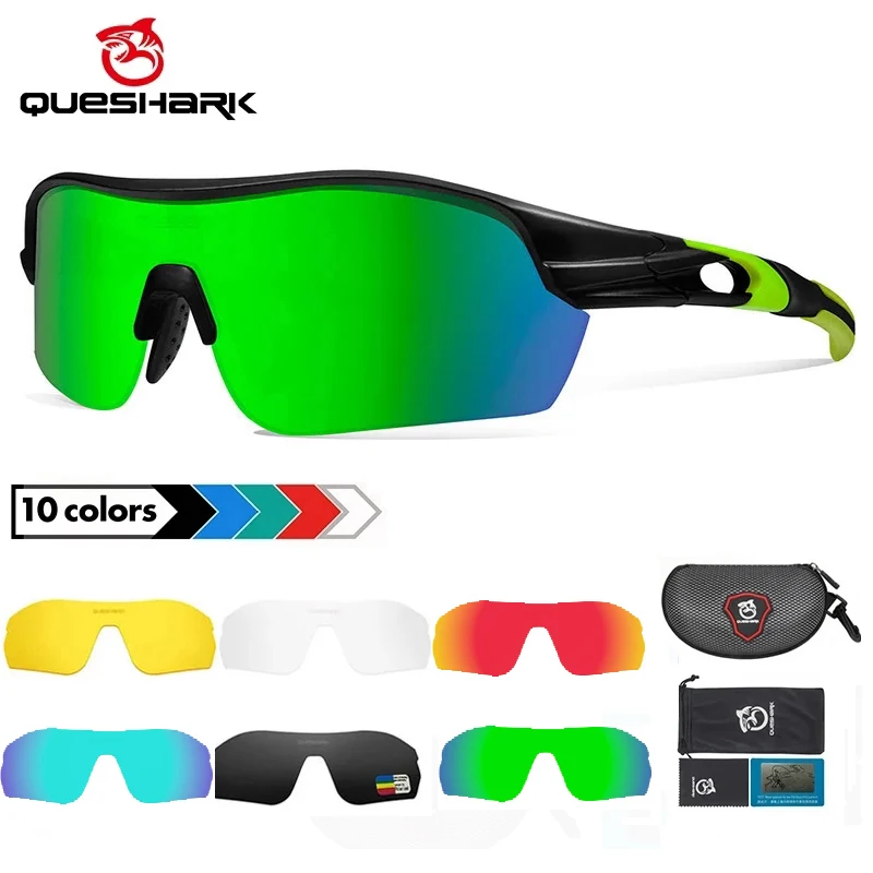 QUESHARK 5 Lens Set Adults Polarized Cycling Sunglasses Sports MTB Bicycle Eyewear Riding Road UV Mirror Bike Glasses QE47