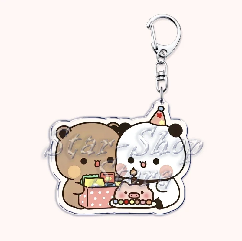 Cute Bubu Love Dudu Keychains Couple Grey Bear Panda Yier Keyring for Accessories Bag Pendant Key Chain Jewelry Fans Lover Gifts