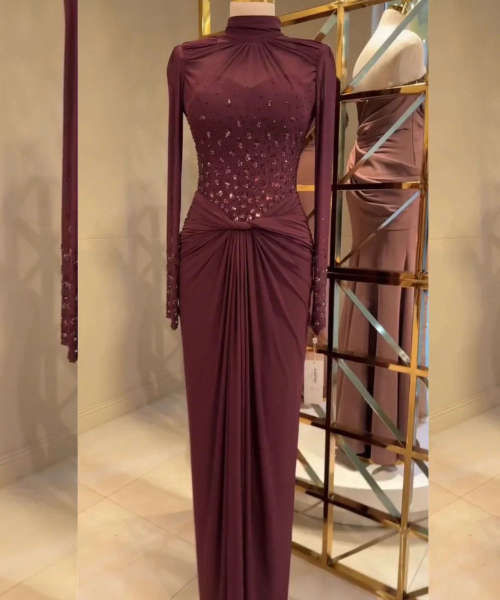 

Изысканные шифоновые плиссированные платья с пайетками и высоким воротником для выпускного вечера, индивидуальный пошив, высокое качество